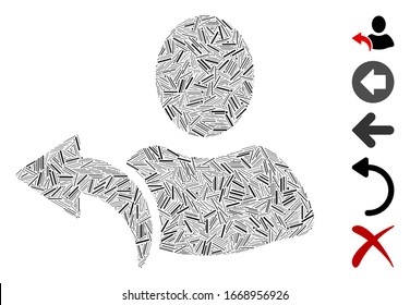 Line Mosaic based on undo icon. Mosaic vector undo is composed with random line dots. Bonus icons are added.