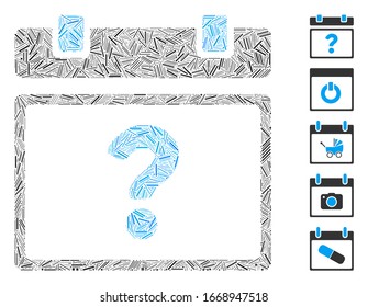 Line Mosaic based on unknown calendar page icon. Mosaic vector unknown calendar page is composed with random line spots. Bonus icons are added.