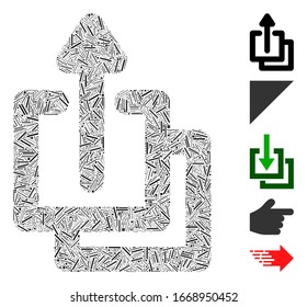 Line Mosaic based on uploads icon. Mosaic vector uploads is created with random line elements. Bonus icons are added.