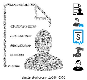 Line Mosaic based on user list page icon. Mosaic vector user list page is designed with scattered line spots. Bonus icons are added.