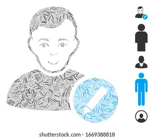 Line Mosaic based on user modify pencil icon. Mosaic vector user modify pencil is designed with randomized hatch dots. Bonus icons are added.