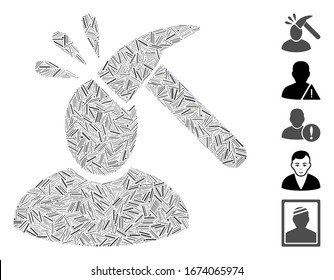 Mosaico de línea basado en el icono de shock del usuario. El choque del usuario de vectores mosaicos está diseñado con puntos de línea aleatorizados. Se agregan iconos de bonificación.