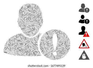Line Mosaic basierend auf dem Benutzerausrufezeichen. Die Auslösung der Mosaik-Vektorillustration durch den Benutzer wurde mit randomisierten Zeilenpunkten konzipiert. Bonussymbole werden hinzugefügt.