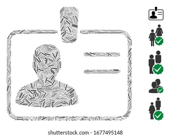 Mosaico de línea basado en el icono del identificador de usuario. El identificador de usuario del vector mosaico se compone de puntos de línea aleatorizados. Se agregan iconos de bonificación.