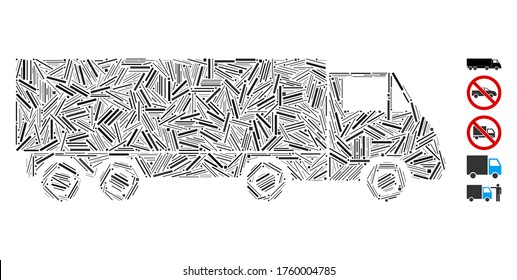 Mosaico de línea basado en el icono del vagón. El vagón vector mosaico se crea con elementos de línea aleatoria. Se agregan iconos de bonificación.