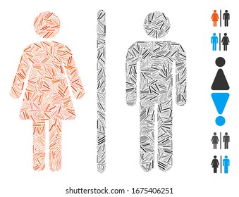 Mosaico de línea basado en icono WC. El WC vectorial mosaico se crea con puntos de línea aleatorios. Se agregan iconos de bonificación.