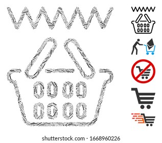 Line Mosaic based on web shop basket icon. Mosaic vector web shop basket is designed with scattered line elements. Bonus icons are added.