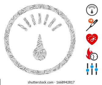 Line Mosaic based on weight gauge icon. Mosaic vector weight gauge is designed with random line elements. Bonus icons are added.