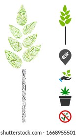 Linie Mosaik basierend auf Weizenähren Symbol. Weizenähren aus Mosaik Vektorillustration werden mit verstreuten Linienelementen erzeugt. Bonussymbole werden hinzugefügt.