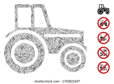 Line Mosaic based on wheeled tractor icon. Mosaic vector wheeled tractor is formed with scattered line elements. Bonus icons are added.