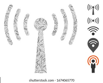 Line Mosaic basierend auf Wi-Fi Station Symbol. Mosaik Vektorillustration Wi-Fi Station ist mit randomisierten Linien gebildet. Bonussymbole werden hinzugefügt.