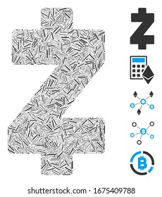 Line Mosaic based on Zcash icon. Mosaic vector Zcash is formed with random line elements. Bonus icons are added.