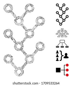 Line mosaic binary tree icon constructed from thin items in different sizes and color hues. Vector line items are composed into abstract composition binary tree icon. Bonus icons are added.
