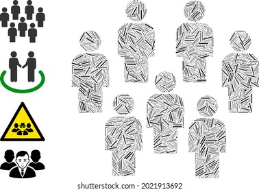 Demographie-Symbol der Linie Mosaik aus schmalen Gegenständen in verschiedenen Größen und Farbtönen. Lineare Elemente werden in abstraktes Vektormosaik-Demografiesymbol zusammengesetzt. Bonuspiktogramme werden platziert.