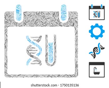 Line mosaic DNA analysis calendar day icon united from thin elements in variable sizes and color hues. Line items are united into abstract vector mosaic DNA analysis calendar day icon.