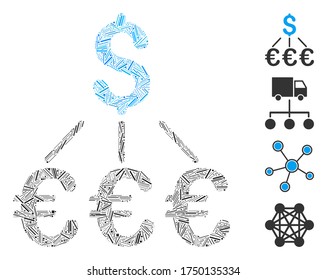 Line mosaic Dollar Euro links icon constructed from thin elements in different sizes and color hues. Line elements are united into abstract vector composition Dollar Euro links icon.