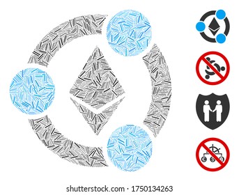 Line mosaic Ethereum collaboration icon organized from straight items in various sizes and color hues. Linear items are grouped into abstract vector mosaic Ethereum collaboration icon.