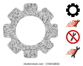 Das Mosaikrad-Symbol wurde aus dünnen Elementen in verschiedenen Größen und Farbtönen entworfen. Die Linien sind zu einem abstrakten Vektormosaiksymbol vereint. Bonussymbole werden hinzugefügt.
