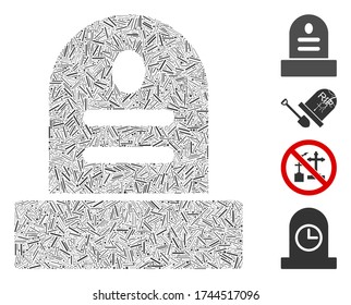 Line Mosaic Grave Stone Icon Constructed From Narrow Elements In Various Sizes And Color Hues. Line Elements Are Arranged Into Abstract Vector Composition Grave Stone Icon.