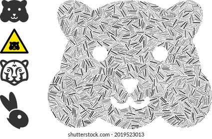 Das Mosaik-Hamster-Kopfsymbol der Linie besteht aus dünnen Elementen in zufälligen Größen und Farbtönen. Zeilenbestandteile sind in abstraktes Vektorgrafik-Hamster-Kopfsymbol vereint. Bonussymbole werden hinzugefügt.