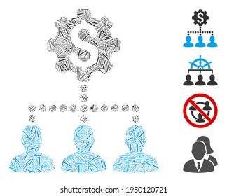 Line mosaic industrial bank clients icon designed from thin elements in variable sizes and color hues. Lines elements are arranged into abstract vector mosaic industrial bank clients icon.