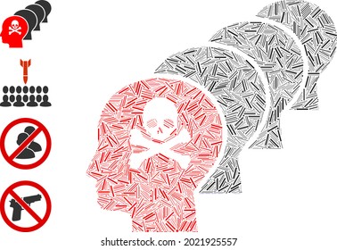 Line mosaic kill all humans icon designed from straight items in various sizes and color hues. Line items are composed into abstract vector mosaic kill all humans icon. Bonus pictograms are added.
