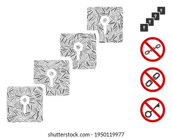 Line mosaic locker blockchain icon constructed from thin items in different sizes and color hues. Irregular hatch items are combined into abstract vector mosaic locker blockchain icon.