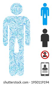 Line mosaic man icon designed from straight items in random sizes and color hues. Linear items are grouped into abstract vector mosaic man icon. Bonus icons are added.