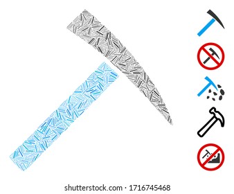 Line mosaic mining hammer icon designed from thin items in different sizes and color hues. Vector line parts are composed into abstract mosaic mining hammer icon. Bonus icons are added.