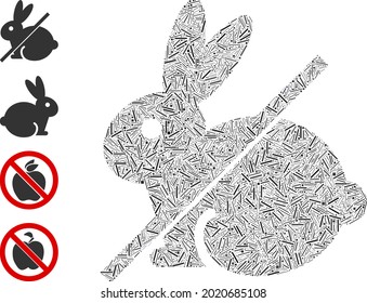Line Mosaik kein Kaninchen Symbol aus dünnen Elementen in verschiedenen Größen und Farben entworfen. Zeilenelemente werden in abstrakte Vektorgrafik auf Kaninchensymbol geordnet. Bonussymbole werden platziert.