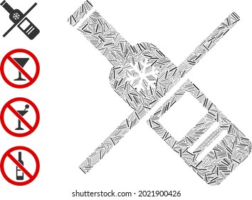 Line mosaic no vodka drinking icon united from thin items in various sizes and color hues. Line items are arranged into abstract vector mosaic no vodka drinking icon. Bonus icons are added.