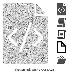 Line mosaic programming script page icon organized from straight items in variable sizes and color hues. Vector line parts are arranged into abstract mosaic programming script page icon.
