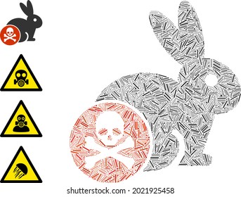 Line Mosaik Kaninchen Toxin Symbol entworfen aus dünnen Gegenständen in verschiedenen Größen und Farbtönen. Zeilenbestandteile sind in abstrakte Vektorgrafik-Toxin-Ikone für Kaninchen eingeteilt. Bonussymbole werden hinzugefügt.