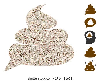 Line mosaic shit idea cloud icon united from thin elements in different sizes and color hues. Vector hatch elements are united into abstract mosaic shit idea cloud icon. Bonus icons are added.