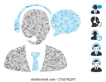Line mosaic support manager message icon designed from straight items in different sizes and color hues. Vector line items are united into abstract mosaic support manager message icon.