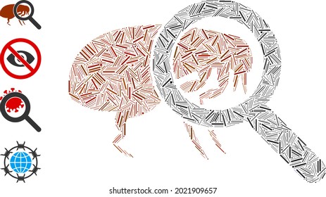 Line mosaic total flea control icon designed from narrow items in variable sizes and color hues. Lines items are arranged into abstract vector mosaic total flea control icon. Bonus icons are placed.