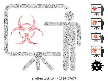 Icono de la tarjeta de presentación de virus de mosaico de línea diseñado a partir de elementos rectos en diferentes tamaños y tonos de color. Los elementos de la línea de vectores se agrupan en un icono de la tarjeta de presentación de virus de mosaico abstracto.