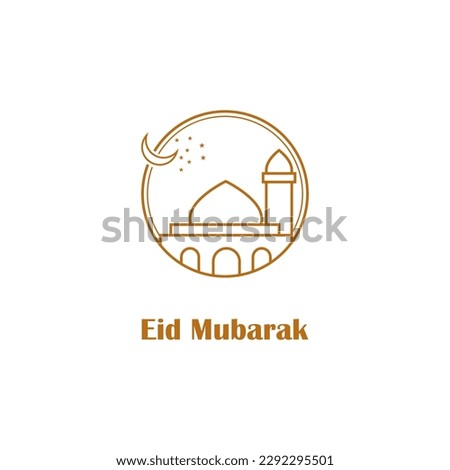 Line Mosque on circle with moon and stats. Vector illustration suitable for islamic greeting banner template,web, and graphic design.