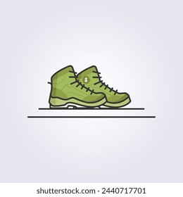 línea botas de montañismo icono ilustración vectorial diseño de logotipo, para el diseño de tema de campamento de verano, botas de senderismo