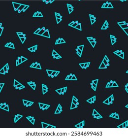 Line Mountains icon isolated seamless pattern on black background. Symbol of victory or success concept.  Vector