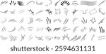 line movement element vector set, comic speed lines, motion lines, dynamic effect, manga action elements, swoosh, burst, swirl, impact stroke, motion streaks, anime style, expressive sketch curve ink