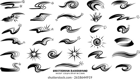 line movement element vector set, comic speed lines, motion lines, dynamic effect, manga action elements, swoosh, burst, swirl, impact stroke, motion streaks,