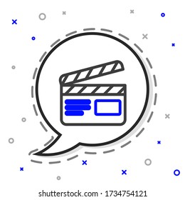 Line Movie clapper icon isolated on white background. Film clapper board. Clapperboard sign. Cinema production or media industry. Colorful outline concept. Vector Illustration