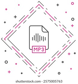 Line MP3 file document. Download mp3 button icon isolated on white background. Mp3 music format sign. MP3 file symbol. Colorful outline concept. Vector