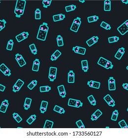 Line Mulled wine with ingredients icon isolated seamless pattern on black background. Cinnamon stick, clove, lemon slice.  Vector Illustration
