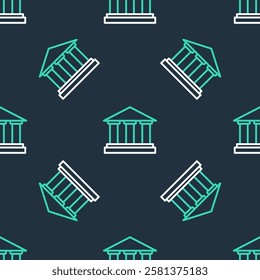 Line Museum building icon isolated seamless pattern on black background.  Vector