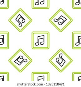Line Music note, tone icon isolated seamless pattern on white background.  Vector Illustration