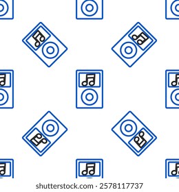 Line Music player icon isolated seamless pattern on white background. Portable music device. Colorful outline concept. Vector