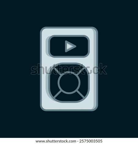 Line Music player icon isolated on black background. Portable music device. Flat filled outline style with shadow. Vector