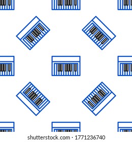 Line Music synthesizer icon isolated, seamless pattern on white background. Electronic piano. Colorful outline concept. Vector